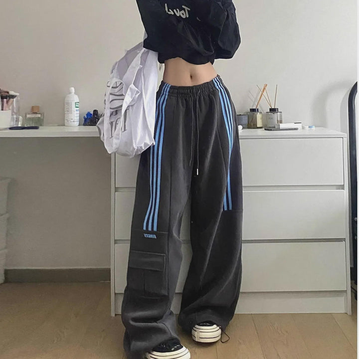Women's Trackpants Wide Leg Cargo Striped Baggy | High Waist