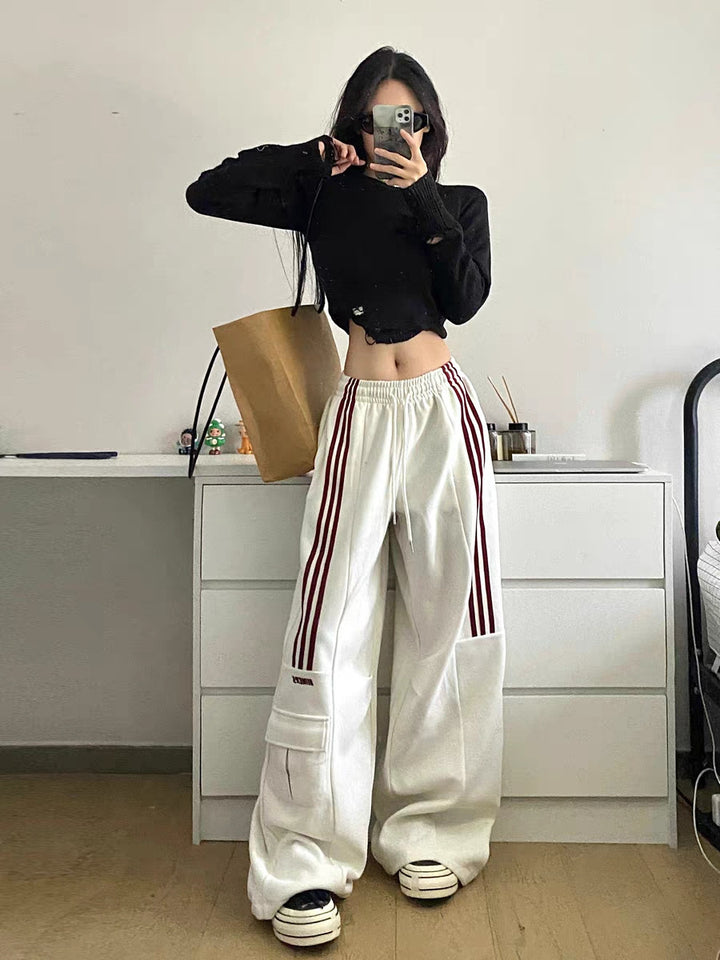 Women's Trackpants Wide Leg Cargo Striped Baggy | High Waist