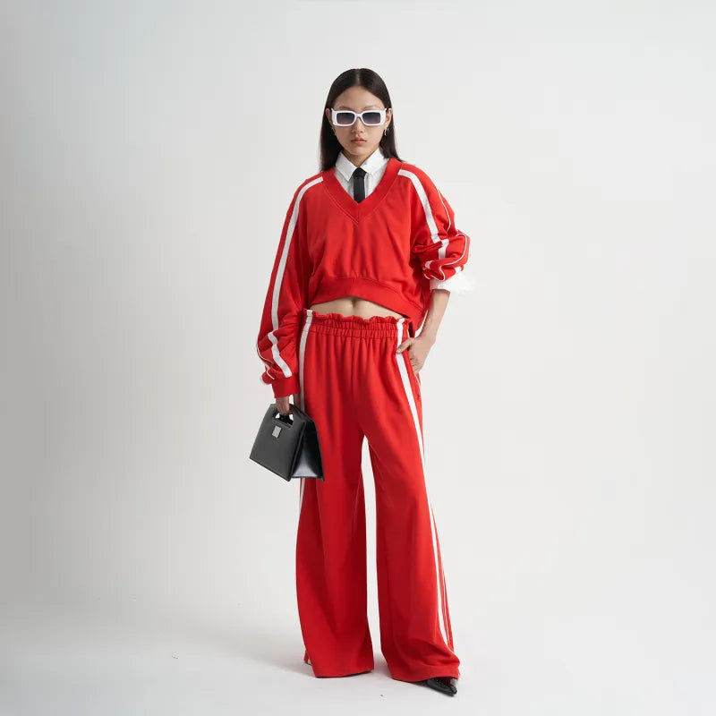 Women's Trackpants Wide Leg Side Stripe | Zip Pockets