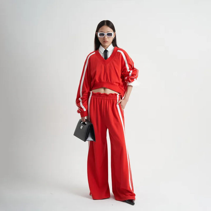 Women's Trackpants Wide Leg Side Stripe | Zip Pockets