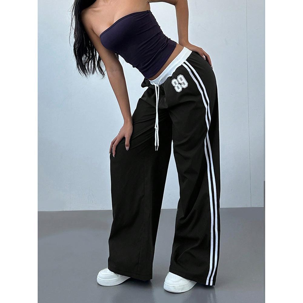 Women's Trackpants Wide Leg Striped Baggy | Drawstring