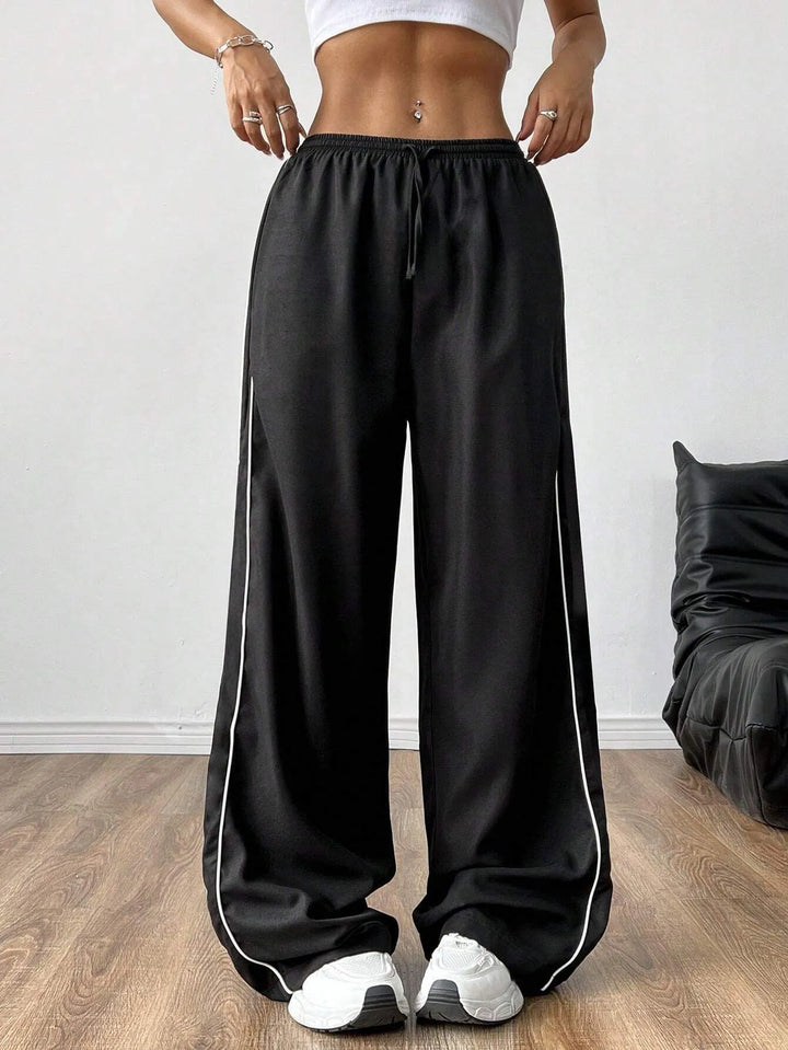 Women's Trackpants with Drawstring & Side Piping | Baggy Fit