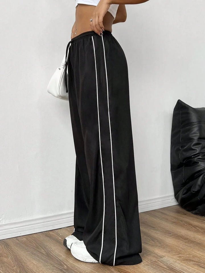Women's Trackpants with Drawstring & Side Piping | Baggy Fit