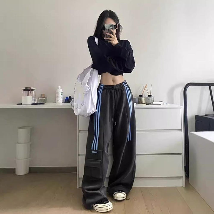 Women's Trackpants with Side Stripes & Cargo Pockets | Baggy Fit