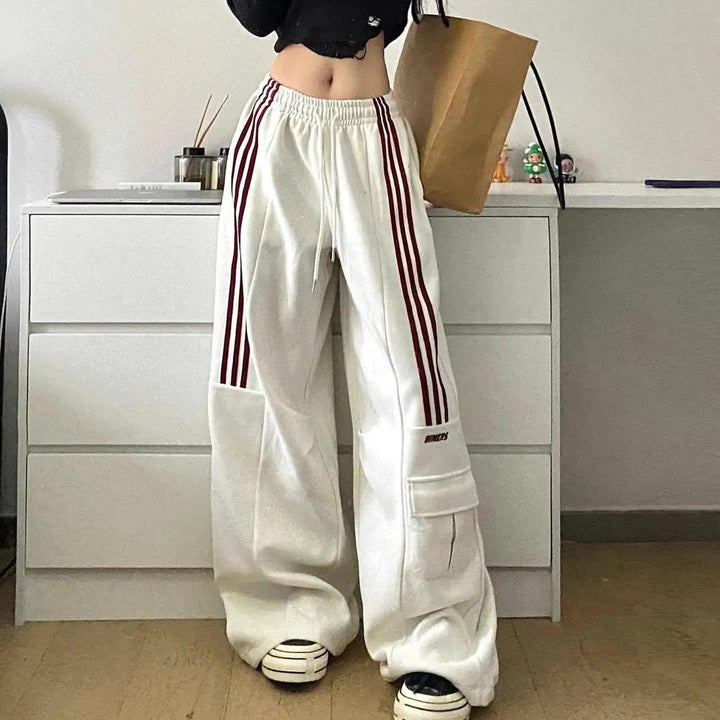 Women's Trackpants with Side Stripes & Cargo Pockets | Baggy Fit