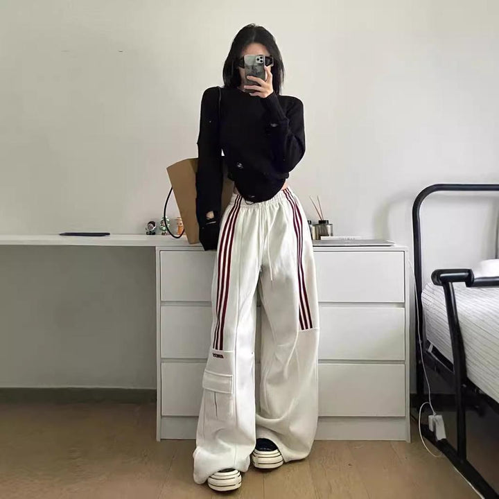 Women's Trackpants with Side Stripes & Cargo Pockets | Baggy Fit
