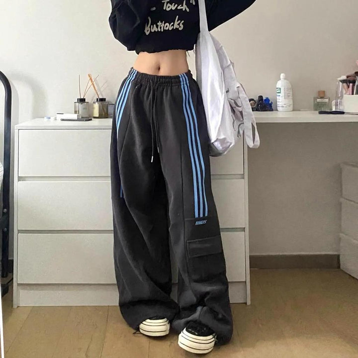 Women's Trackpants with Side Stripes & Cargo Pockets | Baggy Fit