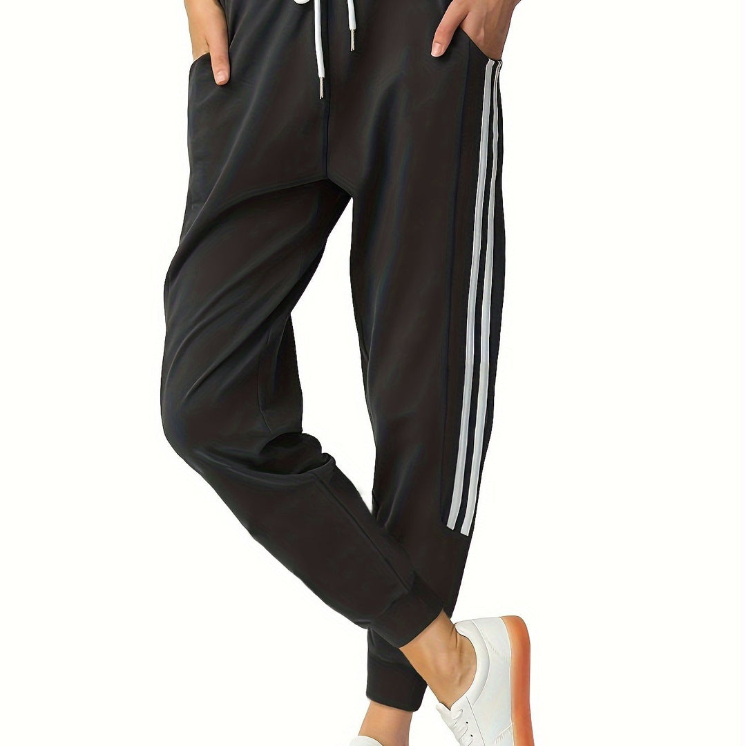 Women's Trackpants with Side Stripes & Drawstring | Cuffed Hem