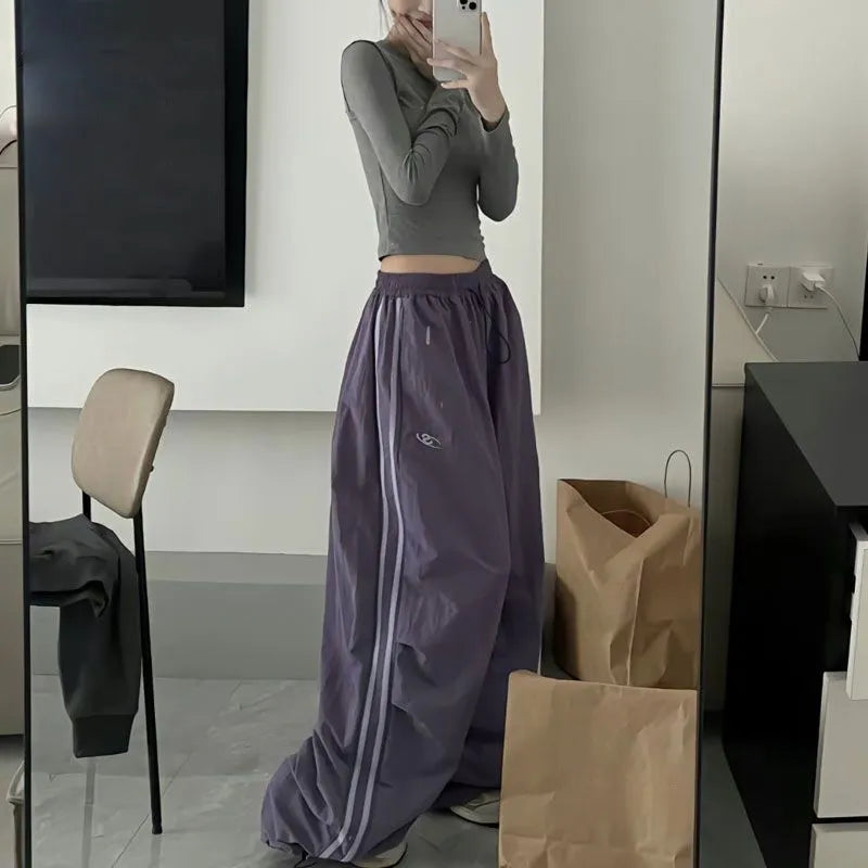 Women's Trackpants with Side Stripes & Drawstring Waist | Wide Leg