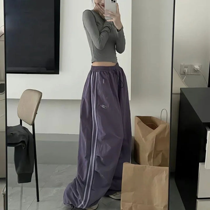 Women's Trackpants with Side Stripes & Drawstring Waist | Wide Leg