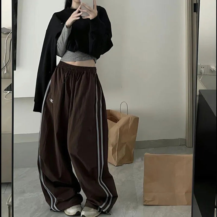 Women's Trackpants with Side Stripes & Drawstring Waist | Wide Leg