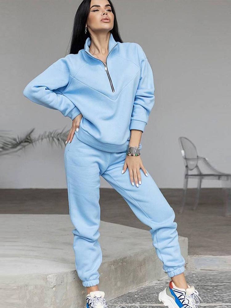 Women's Tracksuit Zip Neck Long Sleeve | Casual Set