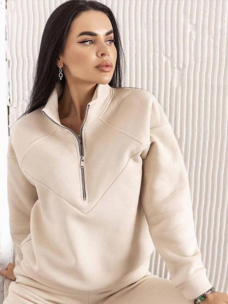 Women's Tracksuit Zip Neck Long Sleeve | Casual Set