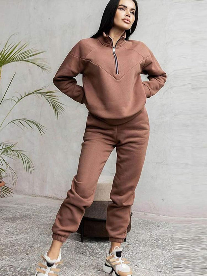 Women's Tracksuit Zip Neck Long Sleeve | Casual Set