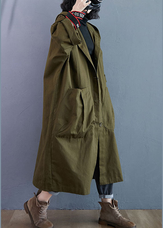 Women's Trench Coat Long Hooded Button Front | Oversized
