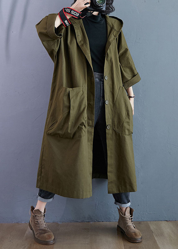 Women's Trench Coat Long Hooded Button Front | Oversized