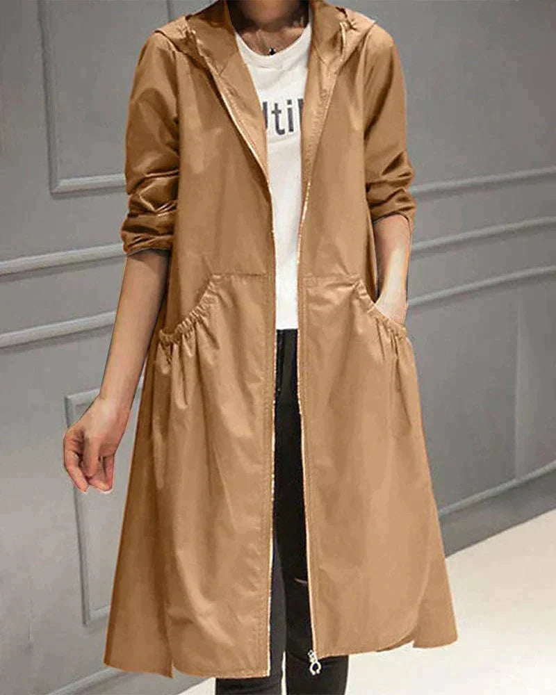 Women’s Trench Jacket With Hood Zip Up | Long