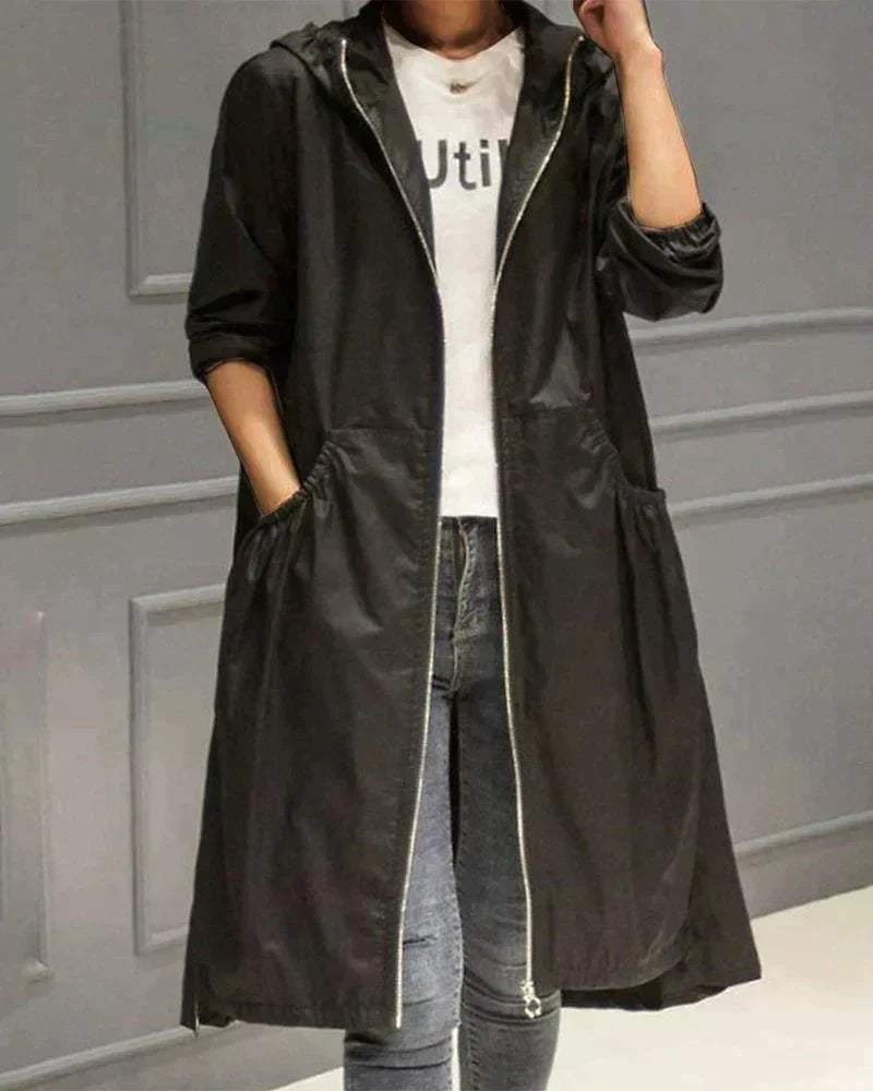 Women’s Trench Jacket With Hood Zip Up | Long