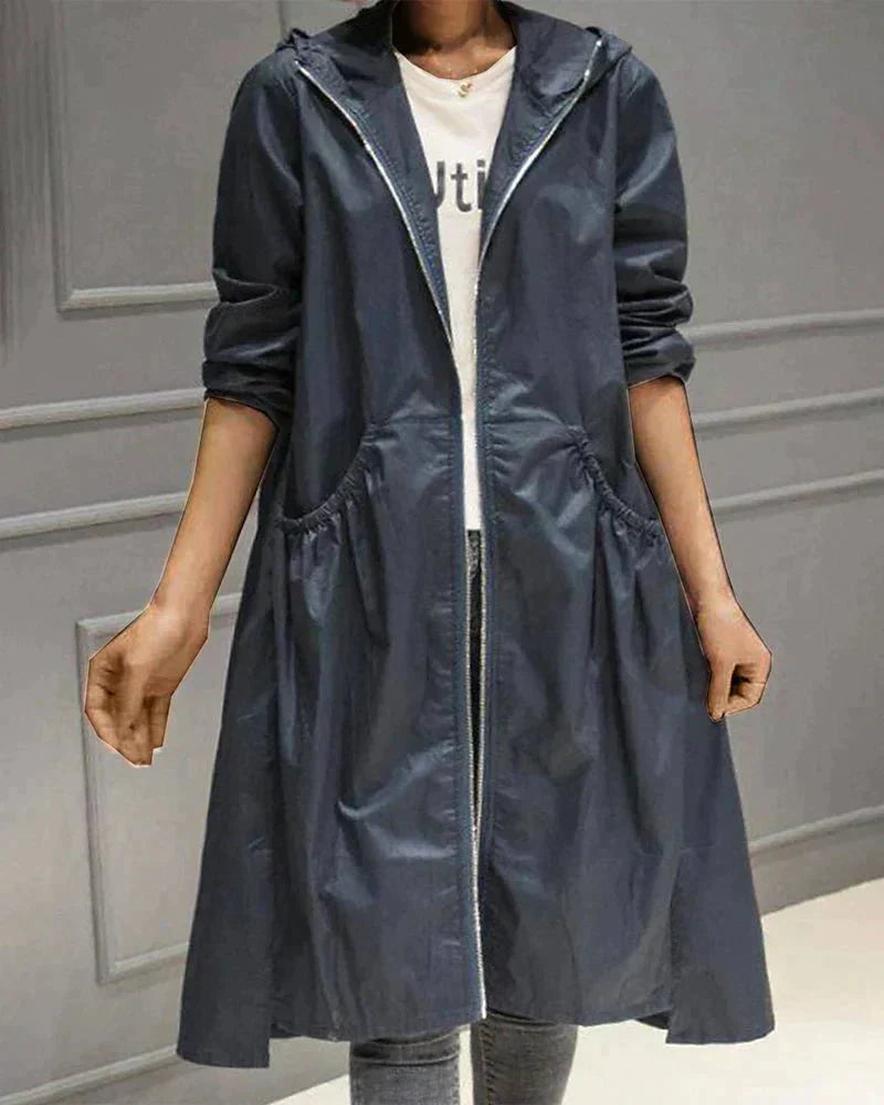 Women’s Trench Jacket With Hood Zip Up | Long