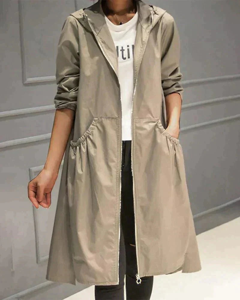 Women’s Trench Jacket With Hood Zip Up | Long