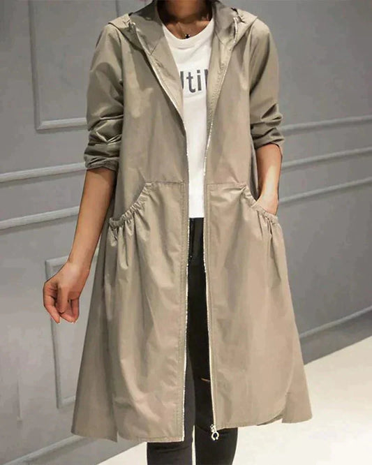 Women’s Trench Jacket With Hood Zip Up | Long