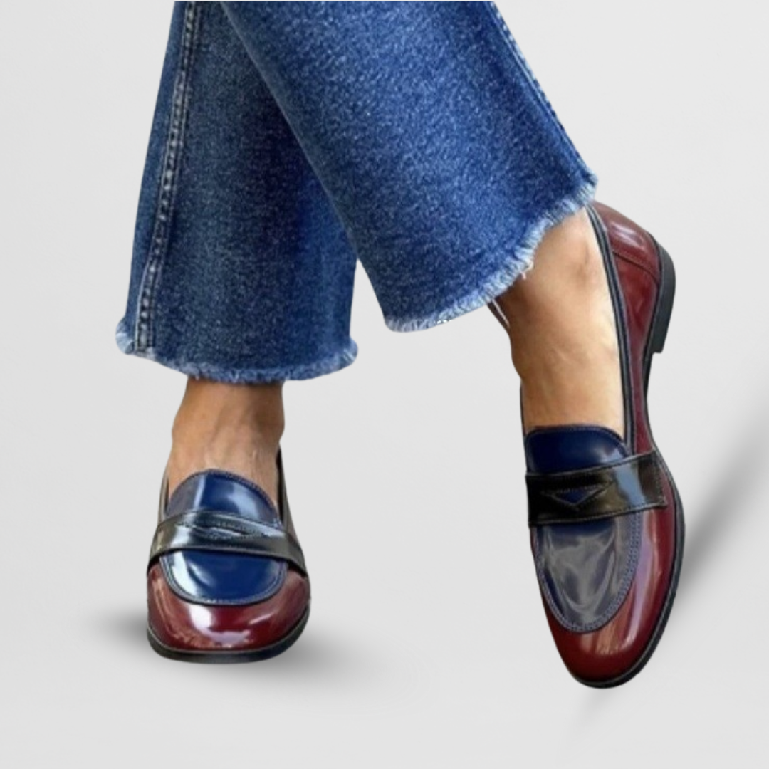 Women's Two-Tone Penny Loafers with Glossy Finish | Work Flats