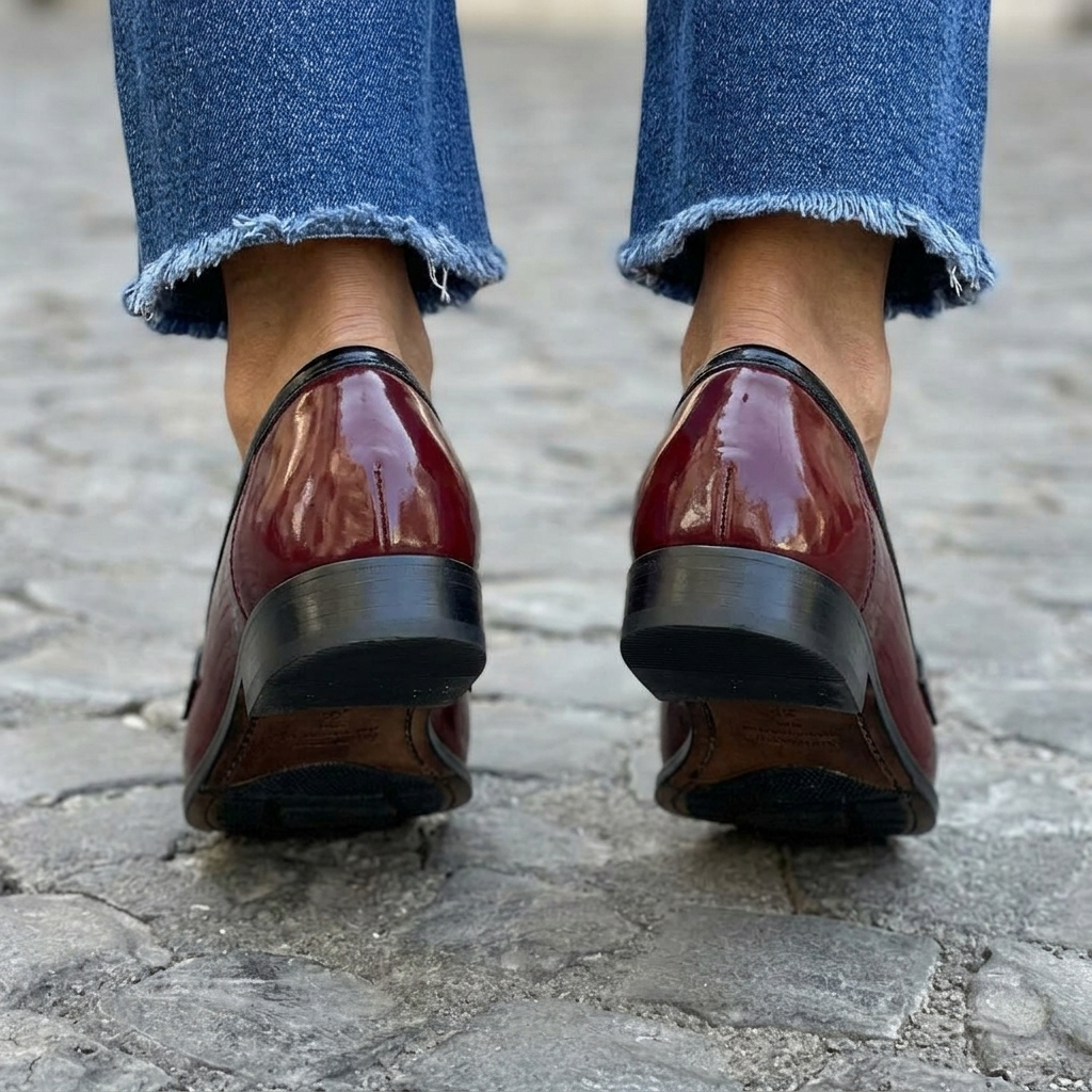 Women's Two-Tone Penny Loafers with Glossy Finish | Work Flats