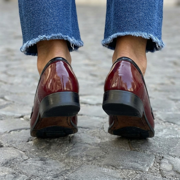 Women's Two-Tone Penny Loafers with Glossy Finish | Work Flats