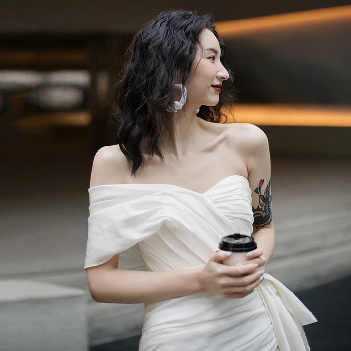 Women’s Wedding Dress Mini With Train Strapless | Bridal Gown