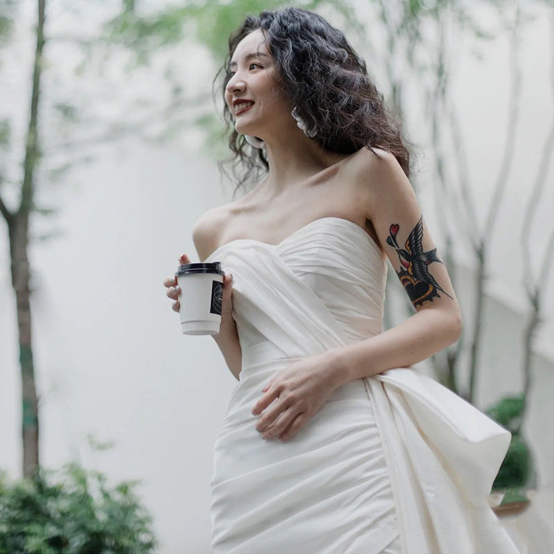 Women’s Wedding Dress Mini With Train Strapless | Bridal Gown