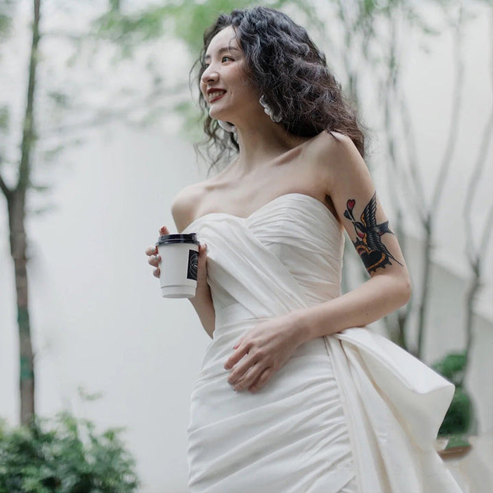 Women’s Wedding Dress Mini With Train Strapless | Bridal Gown