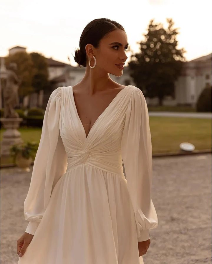 Women’s Wedding Dress V-Neck Long Sleeve | Maxi