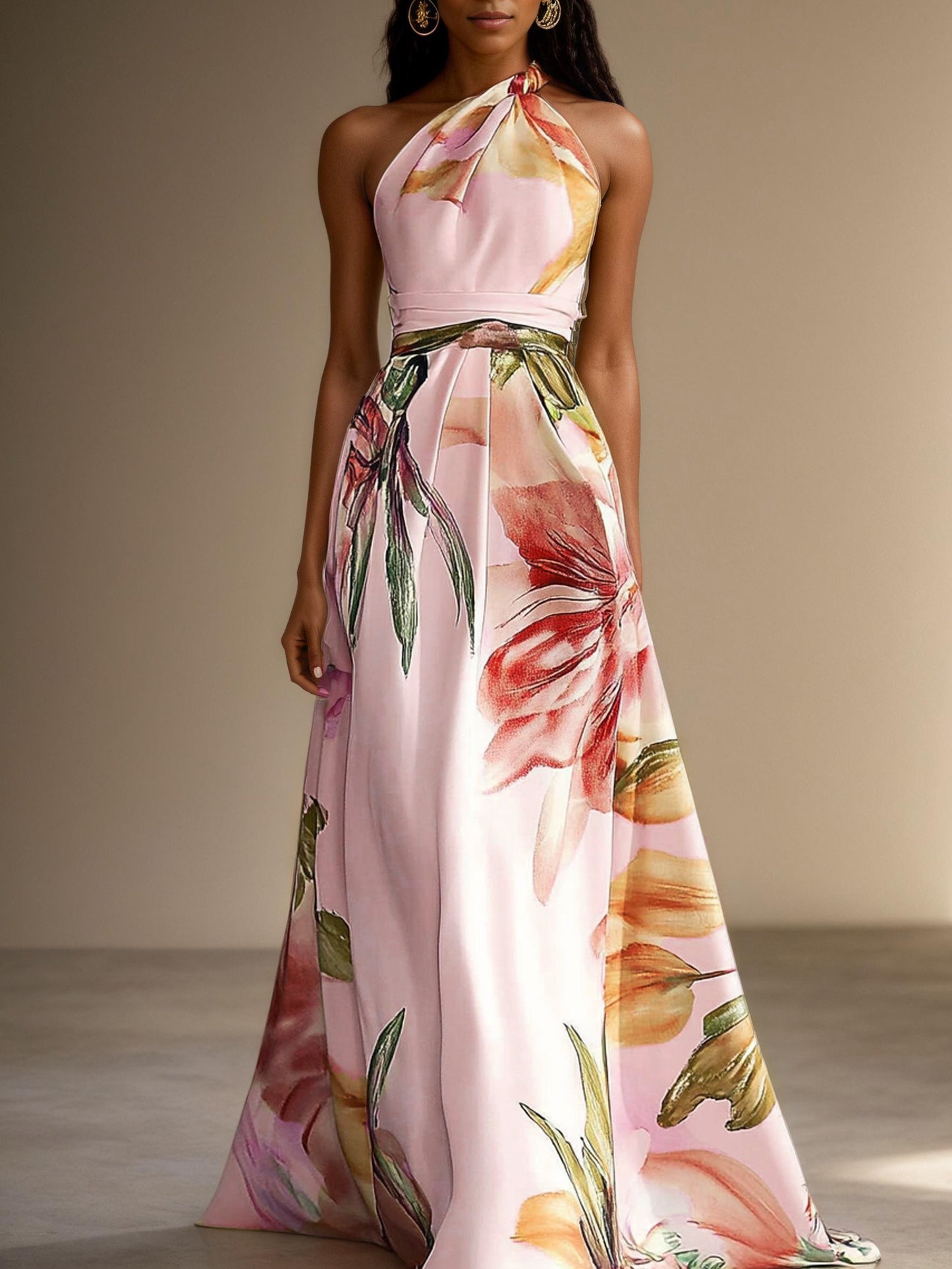 Women's Wedding Guest Dress Floral Halter | Maxi
