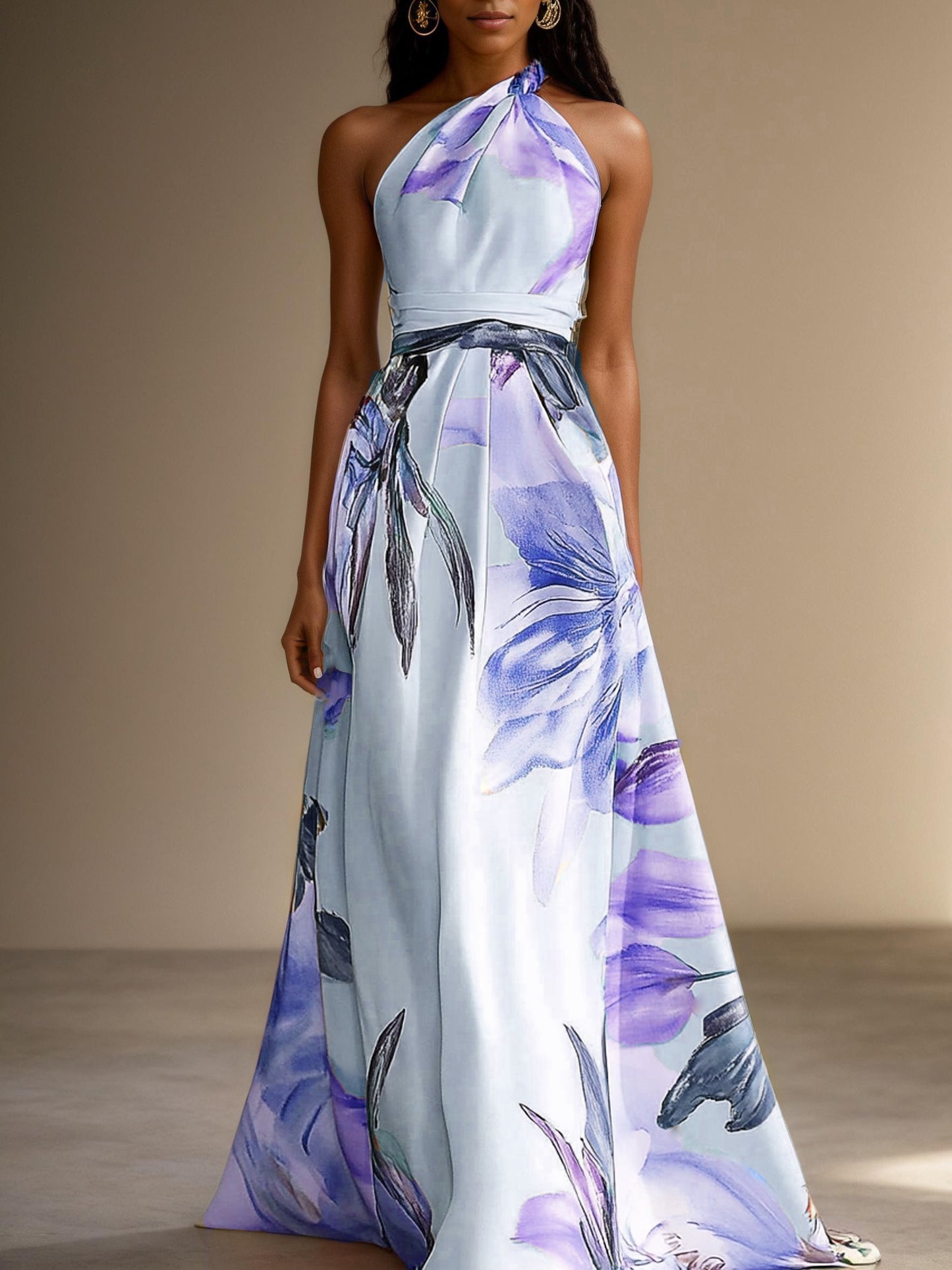 Women's Wedding Guest Dress Floral Halter | Maxi