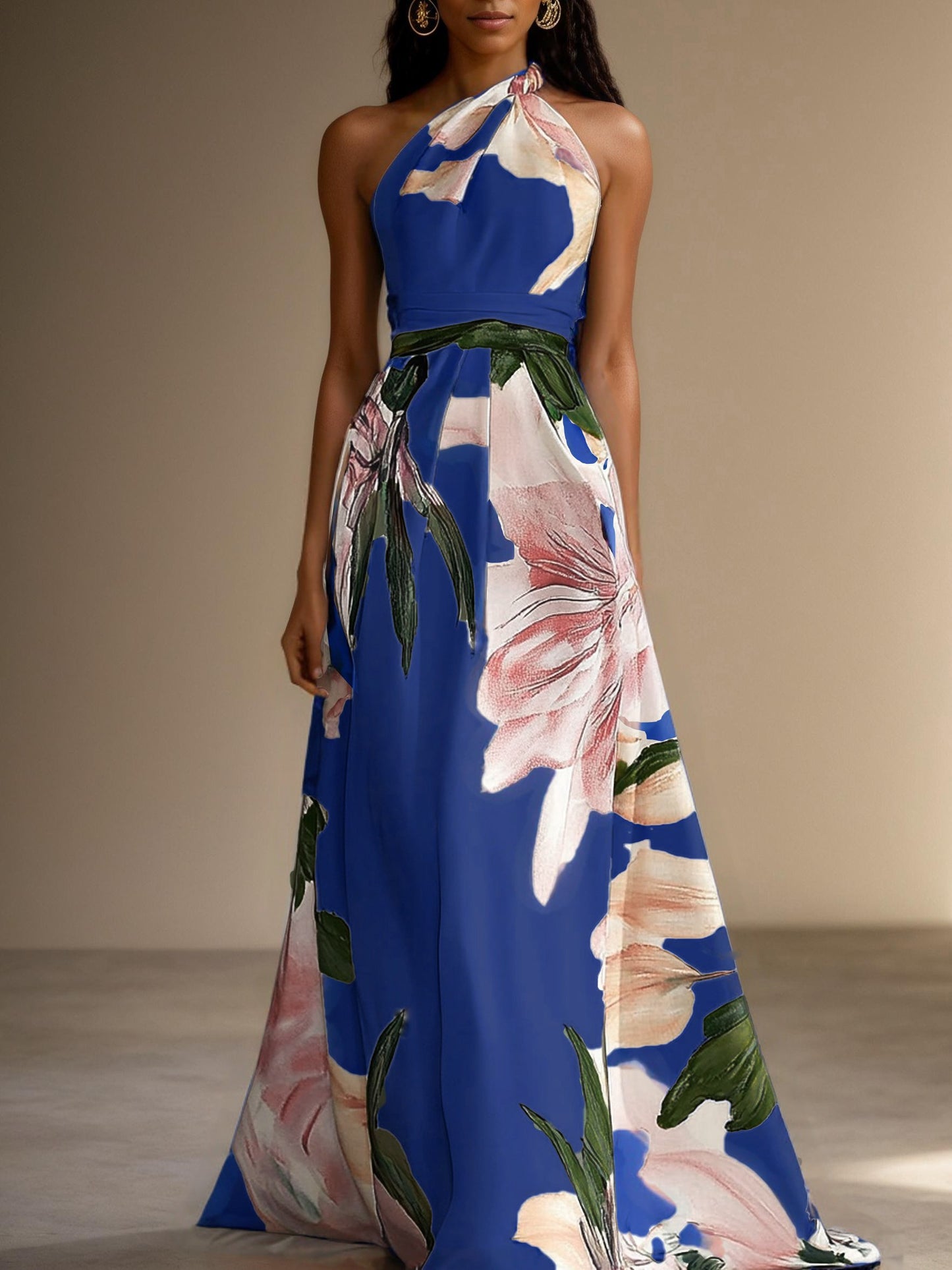 Women's Wedding Guest Dress Floral Halter | Maxi
