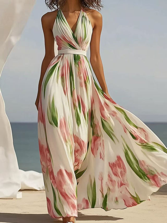 Women's Wedding Guest Dress Floral Halter | Maxi