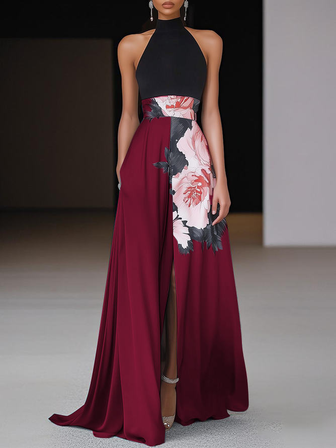 Women's Wedding Guest Dress Halter Floral | Maxi