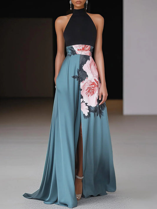 Women's Wedding Guest Dress Halter Floral | Maxi
