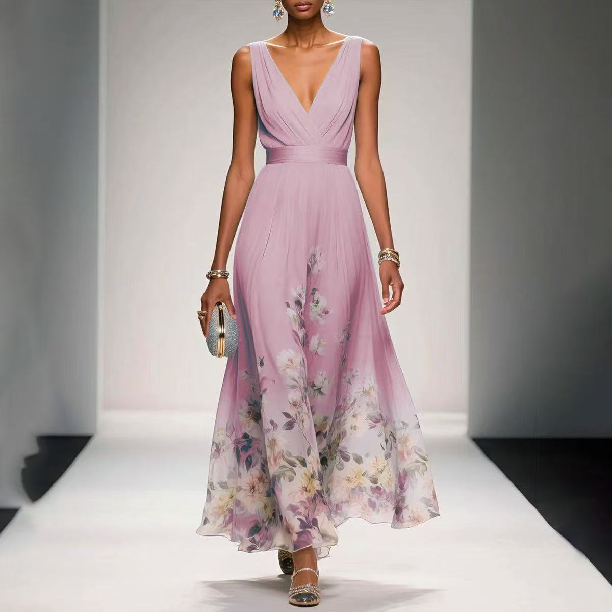 Women's Wedding Guest Dress V-Neck Floral | Maxi