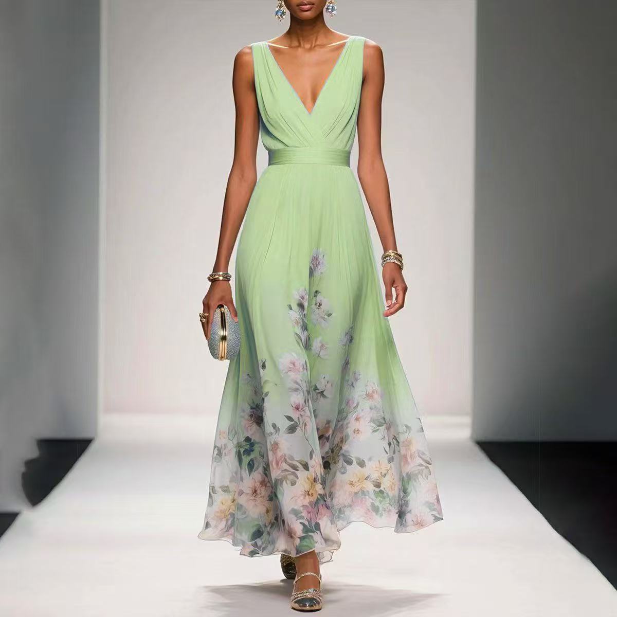 Women's Wedding Guest Dress V-Neck Floral | Maxi