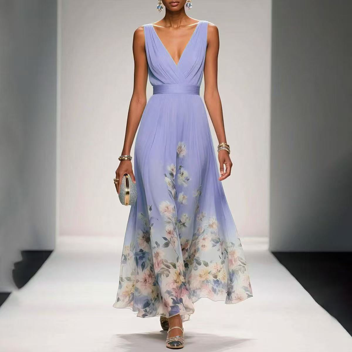 Women's Wedding Guest Dress V-Neck Floral | Maxi