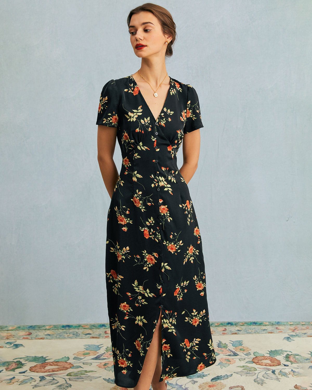Women's Wedding Guest Dress V-Neck Floral | Midi