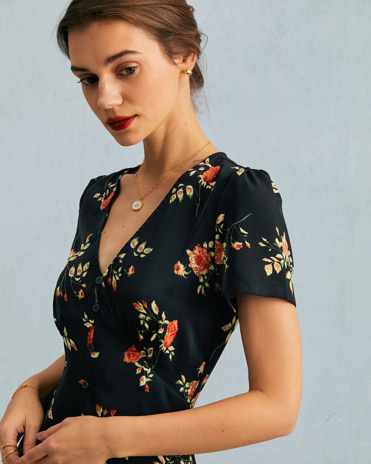 Women's Wedding Guest Dress V-Neck Floral | Midi