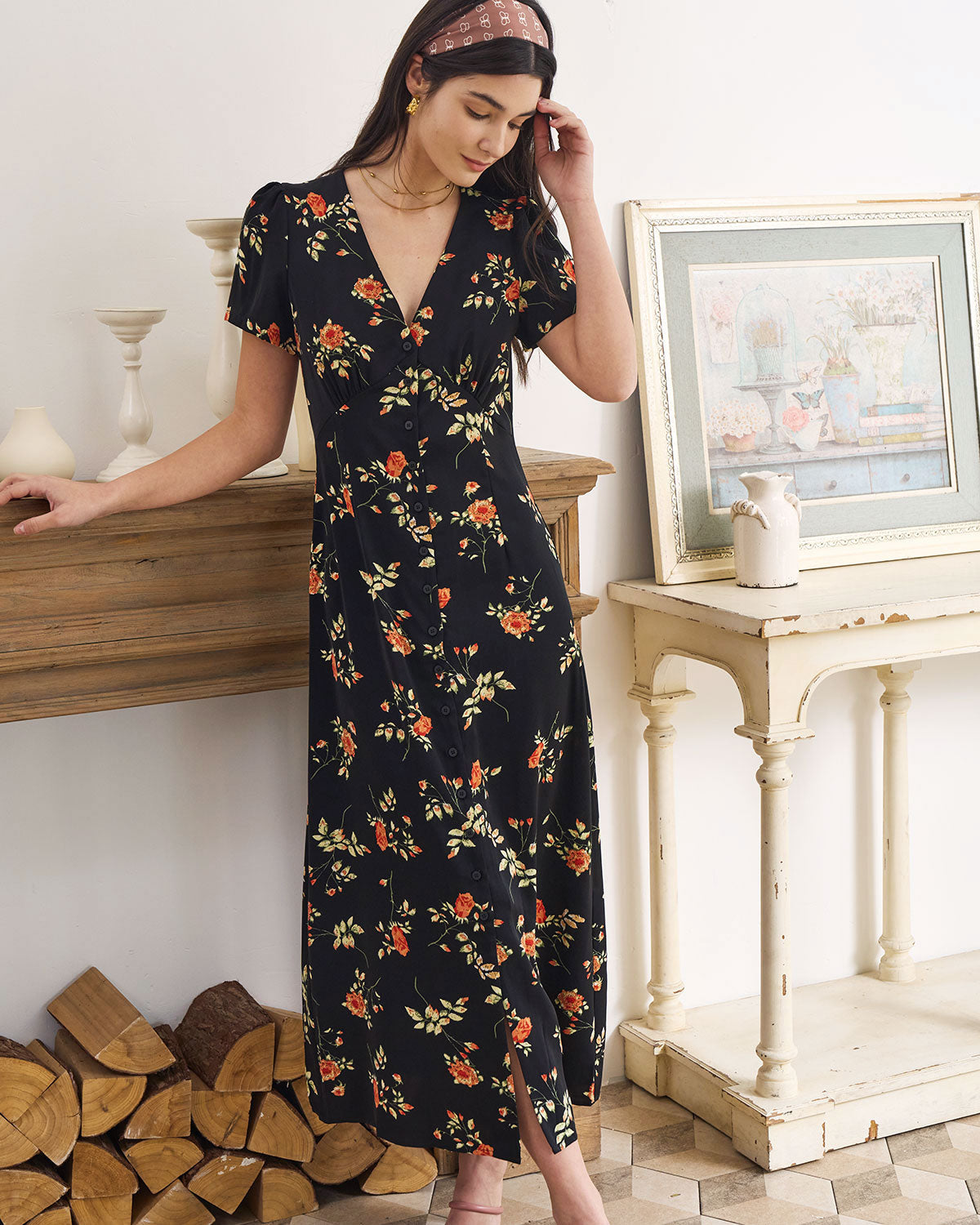 Women's Wedding Guest Dress V-Neck Floral | Midi