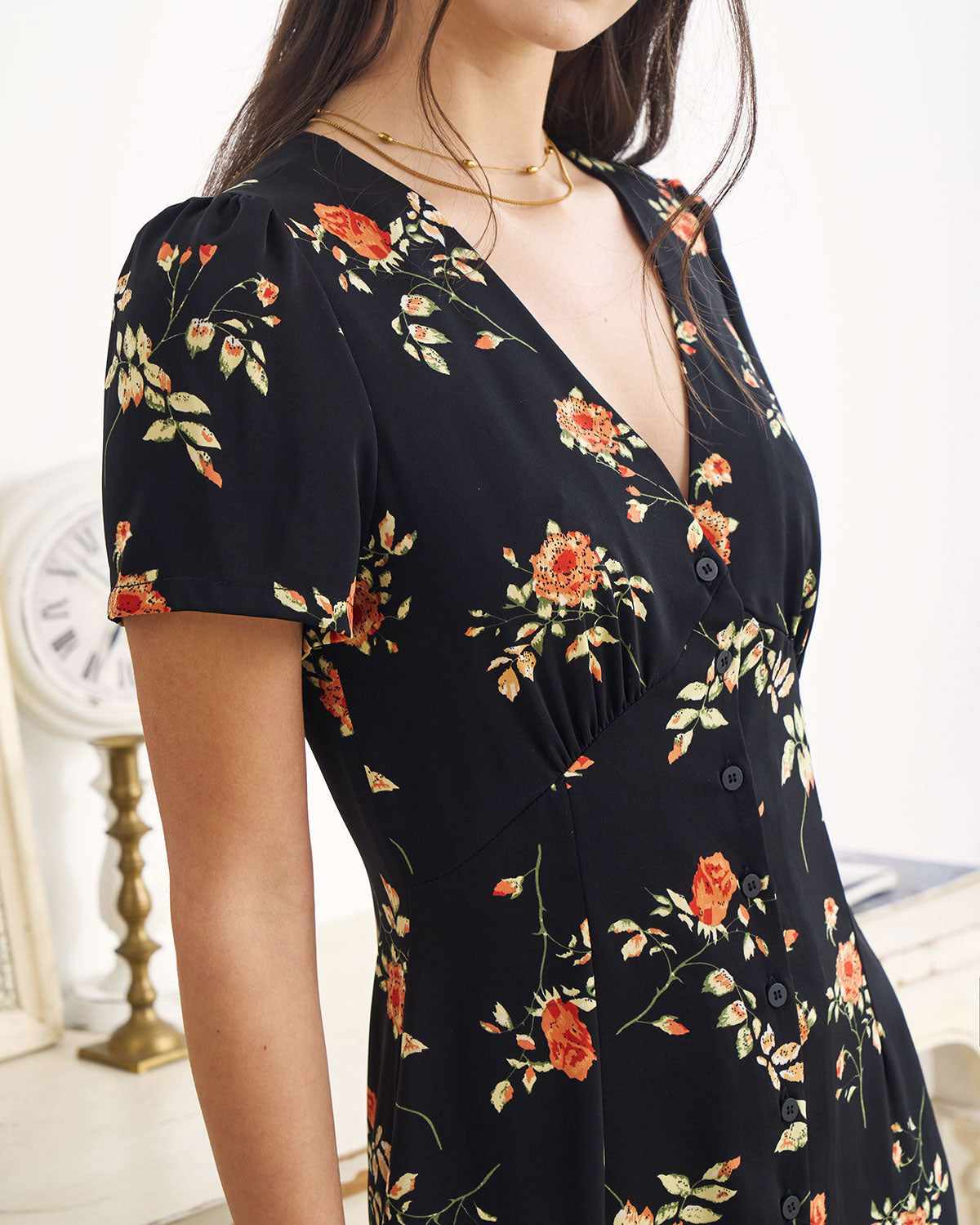 Women's Wedding Guest Dress V-Neck Floral | Midi