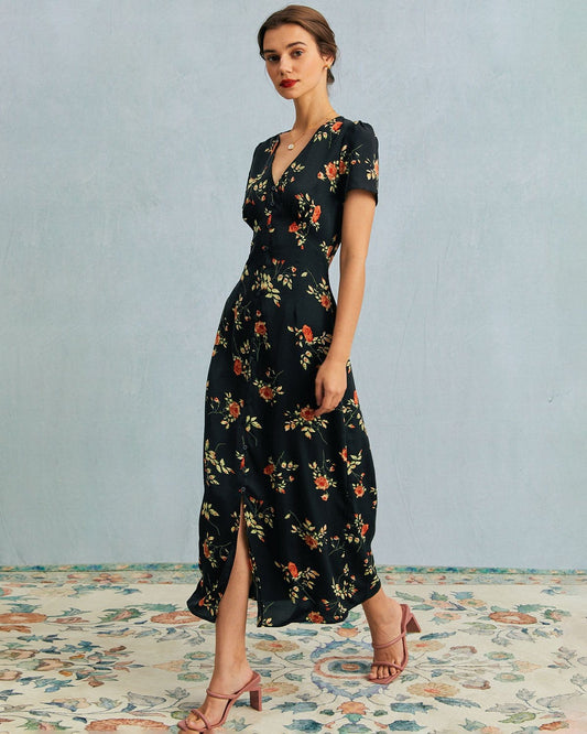 Women's Wedding Guest Dress V-Neck Floral | Midi