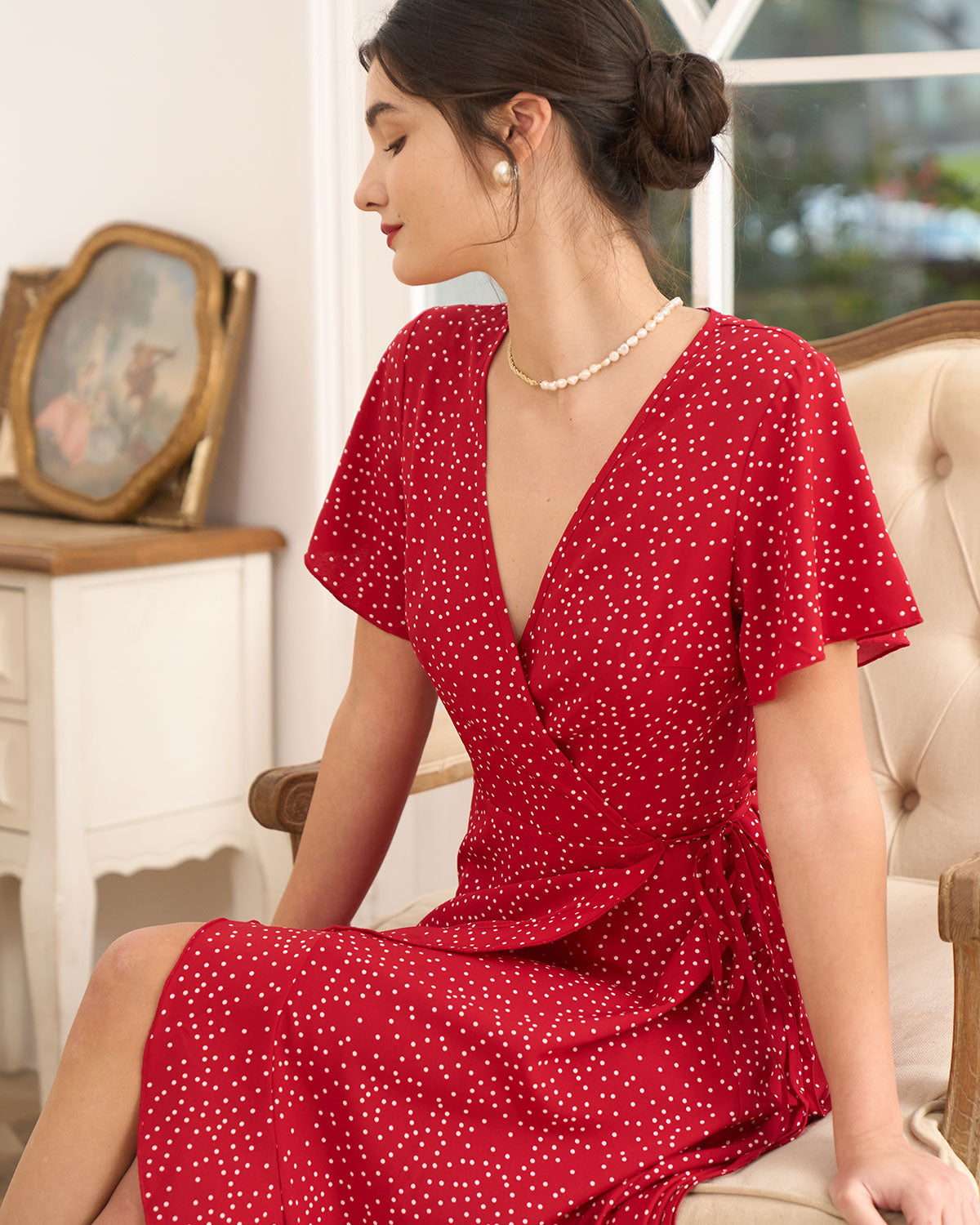 Women's Wedding Guest Dress Wrap Polka Dot Women's Wedding Guest Dress Wrap Polka Dot