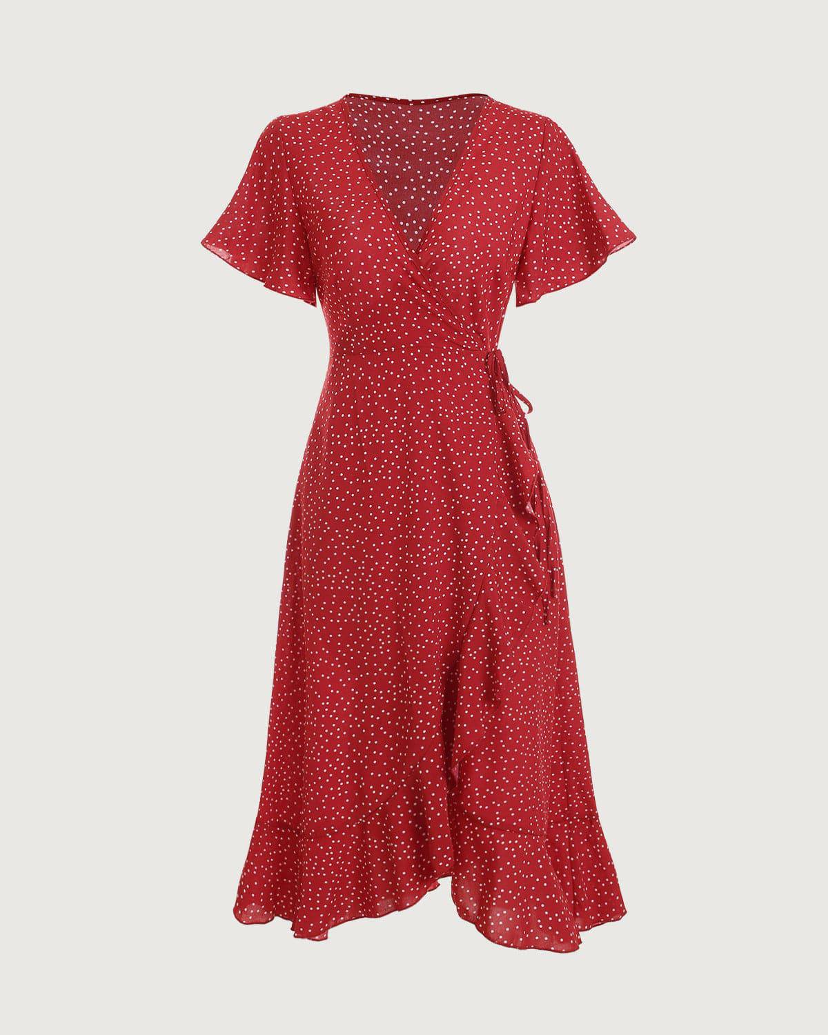 Women's Wedding Guest Dress Wrap Polka Dot | Midi