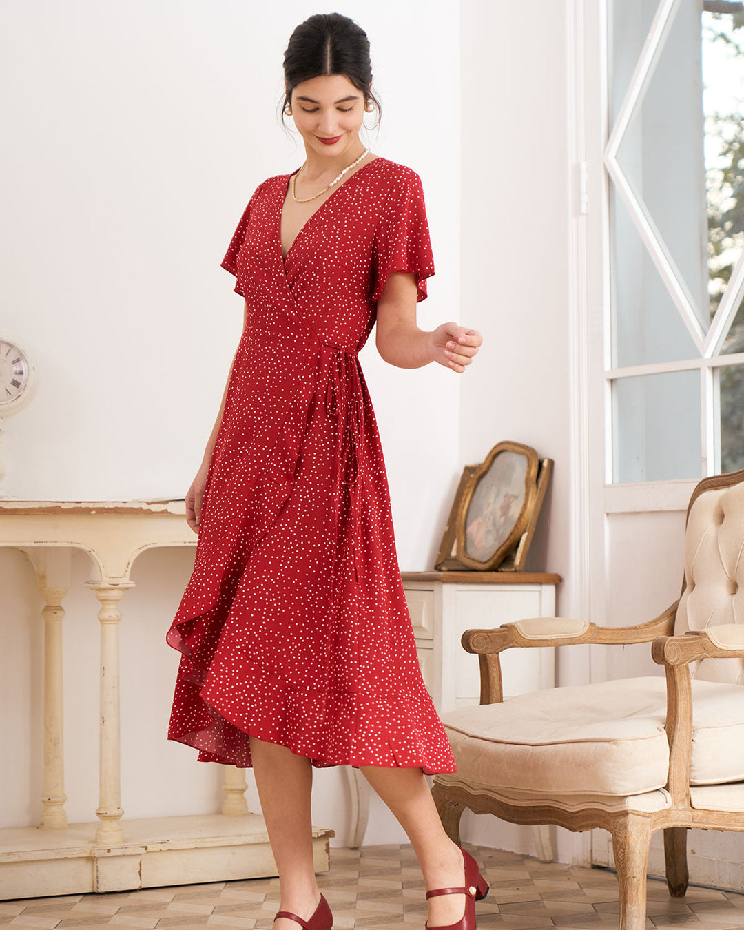 Women's Wedding Guest Dress Wrap Polka Dot | Midi Drift and Tide Women's Wedding Guest Dress Wrap Polka Dot | Midi Drift and Tide