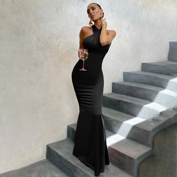Women's Wedding Guest Dress with Halter Neck | Maxi